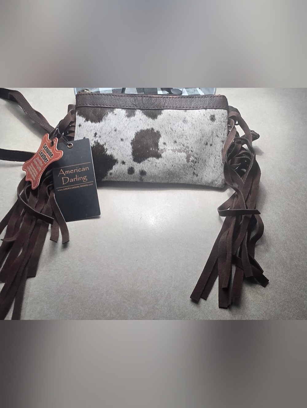 American Darling Brown and White Cowhide Fringe Crossbody